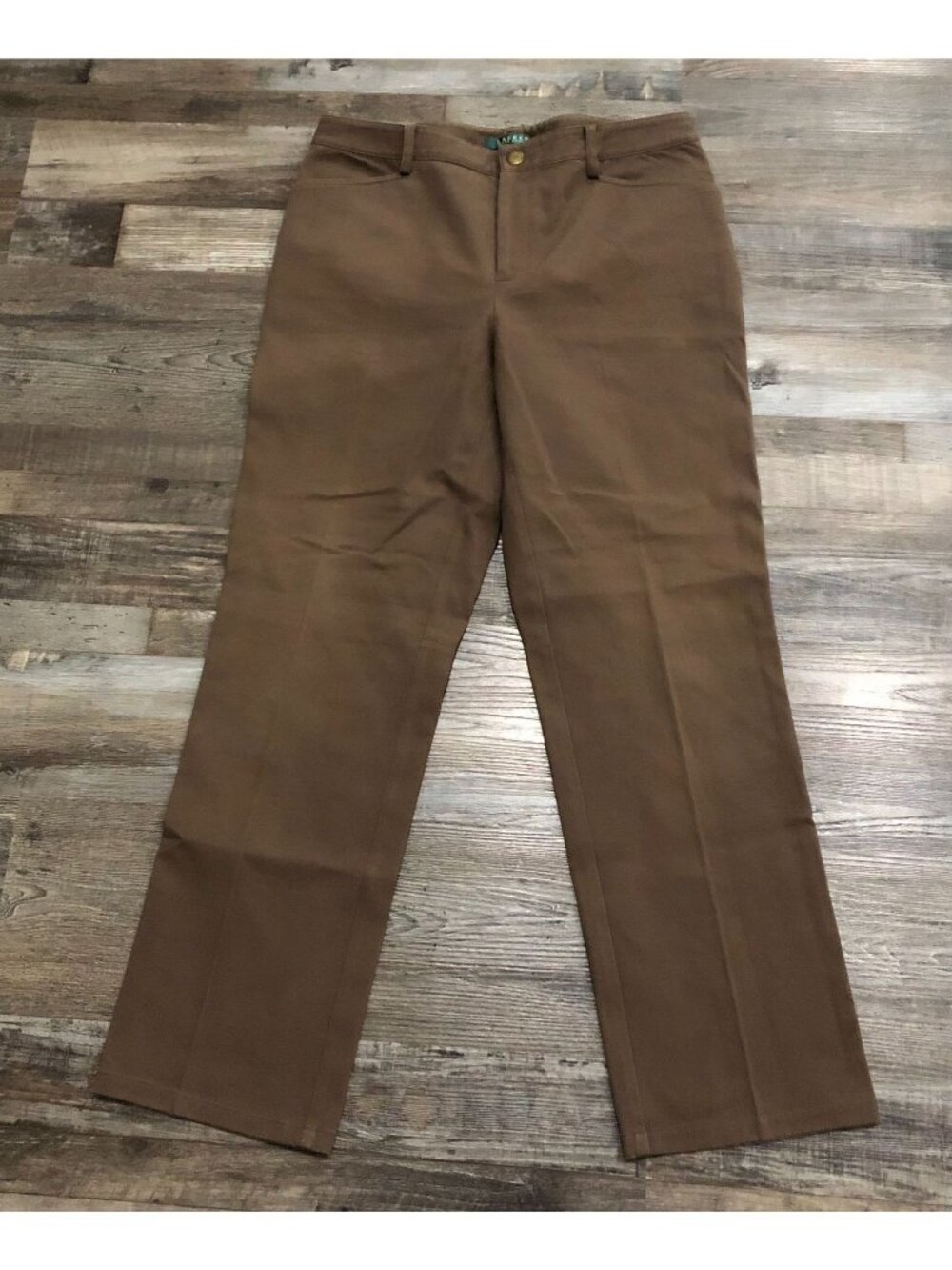 Lauren Ralph Lauren Womens Size 8 Brown Flat Front Straight Fit Pants
